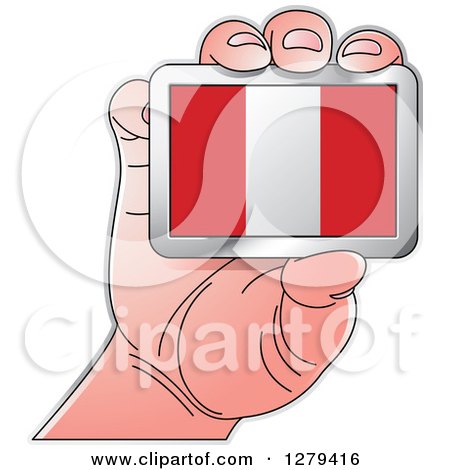 Clipart of a Caucasian Hand Holding a Peru Flag - Royalty Free Vector Illustration by Lal Perera