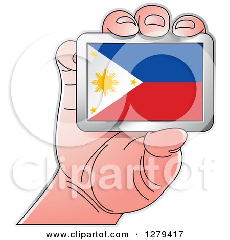 Clipart of a Caucasian Hand Holding a Philippines Flag - Royalty Free Vector Illustration by Lal Perera