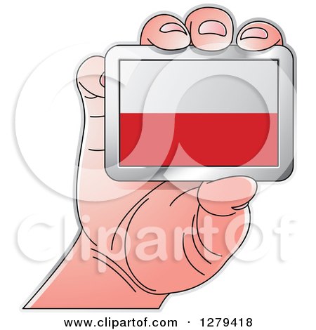 Clipart of a Caucasian Hand Holding a Poland Flag - Royalty Free Vector Illustration by Lal Perera