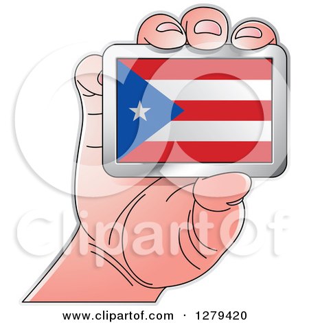 Clipart of a Caucasian Hand Holding a Puerto Rican Flag - Royalty Free Vector Illustration by Lal Perera