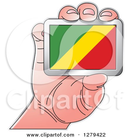 Clipart of a Caucasian Hand Holding a Republic of the Congo Flag - Royalty Free Vector Illustration by Lal Perera