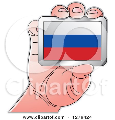Clipart of a Caucasian Hand Holding a Russian Flag - Royalty Free Vector Illustration by Lal Perera