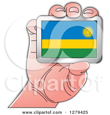 Clipart of a Caucasian Hand Holding a Rwanda Flag - Royalty Free Vector Illustration by Lal Perera