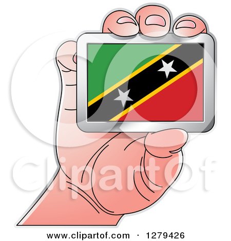 Clipart of a Caucasian Hand Holding a Saint Kitts and Nevis Flag - Royalty Free Vector Illustration by Lal Perera