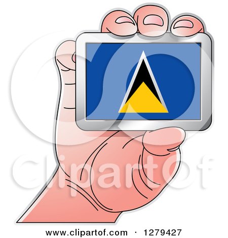 Clipart of a Caucasian Hand Holding a Saint Lucia Flag - Royalty Free Vector Illustration by Lal Perera