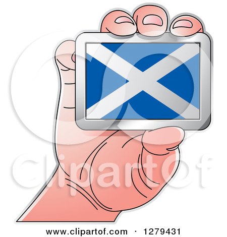 Clipart of a Caucasian Hand Holding a Scotland Flag - Royalty Free Vector Illustration by Lal Perera