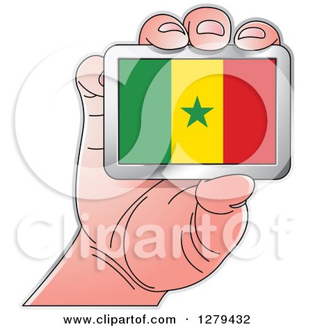 Clipart of a Caucasian Hand Holding a Senegal Flag - Royalty Free Vector Illustration by Lal Perera