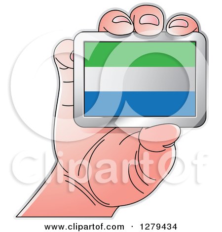 Clipart of a Caucasian Hand Holding a Sierra Leone Flag - Royalty Free Vector Illustration by Lal Perera
