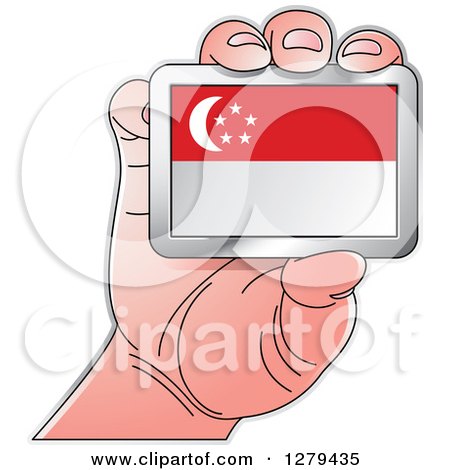 Clipart of a Caucasian Hand Holding a Singapore Flag - Royalty Free Vector Illustration by Lal Perera