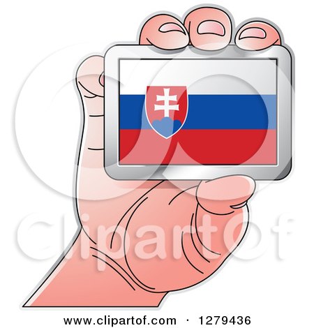 Clipart of a Caucasian Hand Holding a Slovakia Flag - Royalty Free Vector Illustration by Lal Perera