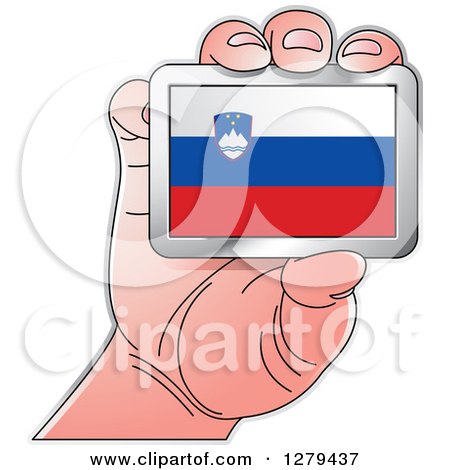 Clipart of a Caucasian Hand Holding a Slovenia Flag - Royalty Free Vector Illustration by Lal Perera