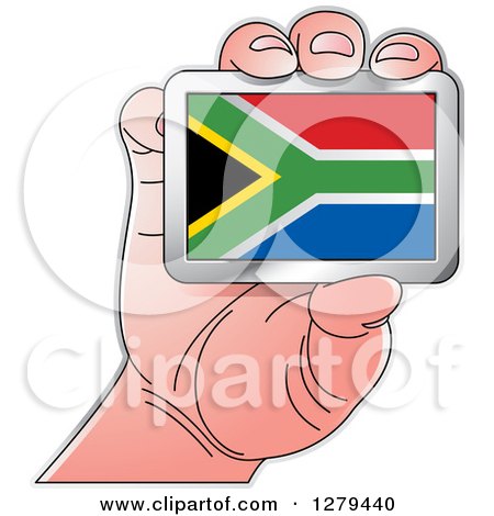 Clipart of a Caucasian Hand Holding a South Africa Flag - Royalty Free Vector Illustration by Lal Perera