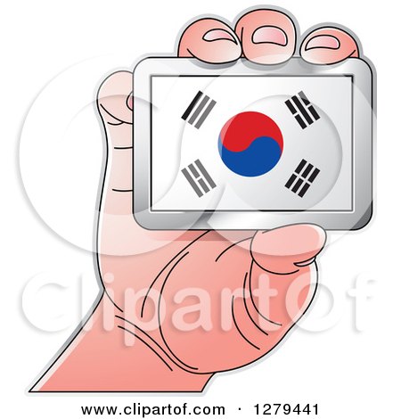 Clipart of a Caucasian Hand Holding a South Korean Flag - Royalty Free Vector Illustration by Lal Perera