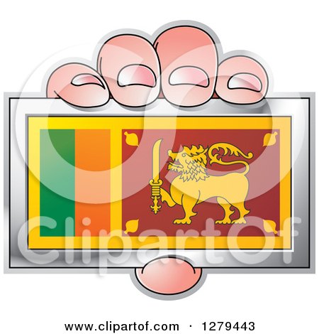 Clipart of a Caucasian Hand Holding a Sri Lankan Flag - Royalty Free Vector Illustration by Lal Perera