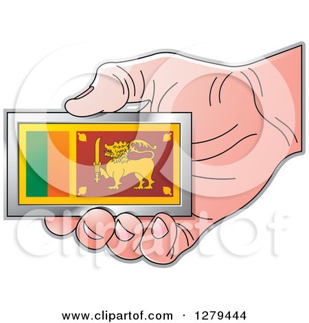 Clipart of a Caucasian Hand Holding a Small Sri Lanka Flag - Royalty Free Vector Illustration by Lal Perera