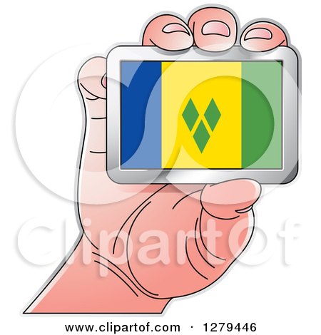 Clipart of a Caucasian Hand Holding a St Vincent and Grenadines Flag - Royalty Free Vector Illustration by Lal Perera