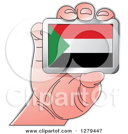 Clipart of a Caucasian Hand Holding a Sudan Flag - Royalty Free Vector Illustration by Lal Perera