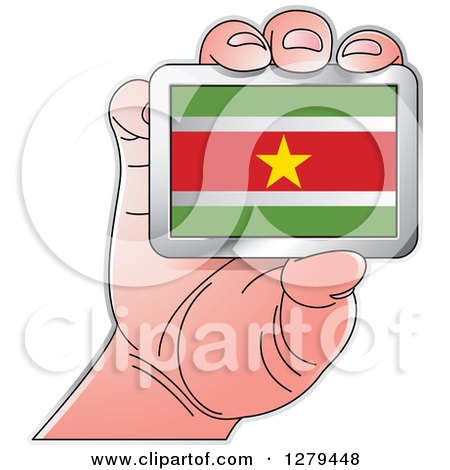 Clipart of a Caucasian Hand Holding a Suriname Flag - Royalty Free Vector Illustration by Lal Perera
