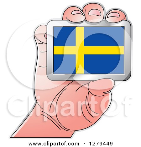 Clipart of a Caucasian Hand Holding a Sweden Flag - Royalty Free Vector Illustration by Lal Perera