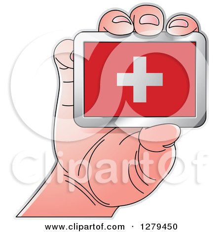 Clipart of a Caucasian Hand Holding a Switzerland Flag - Royalty Free Vector Illustration by Lal Perera