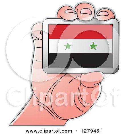 Clipart of a Caucasian Hand Holding a Syria Flag - Royalty Free Vector Illustration by Lal Perera