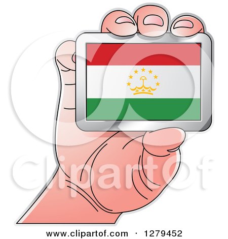 Clipart of a Caucasian Hand Holding a Tajikistan Flag - Royalty Free Vector Illustration by Lal Perera