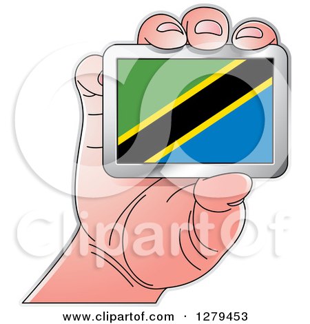 Clipart of a Caucasian Hand Holding a Tanzania Flag - Royalty Free Vector Illustration by Lal Perera