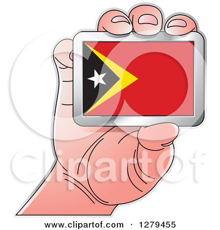 Clipart of a Caucasian Hand Holding a Timor Flag - Royalty Free Vector Illustration by Lal Perera