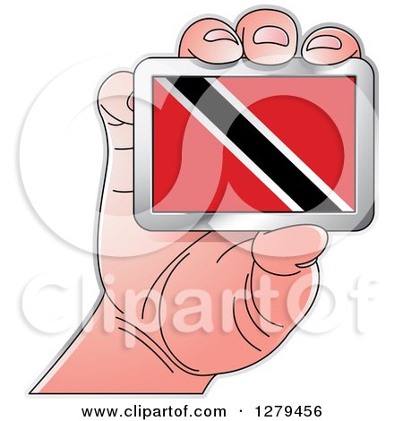 Clipart of a Caucasian Hand Holding a Trinidad and Tobago Flag - Royalty Free Vector Illustration by Lal Perera