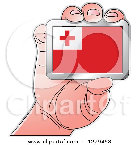 Clipart of a Caucasian Hand Holding a Tonga Flag - Royalty Free Vector Illustration by Lal Perera