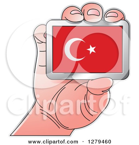 Clipart of a Caucasian Hand Holding a Turkey Flag - Royalty Free Vector Illustration by Lal Perera