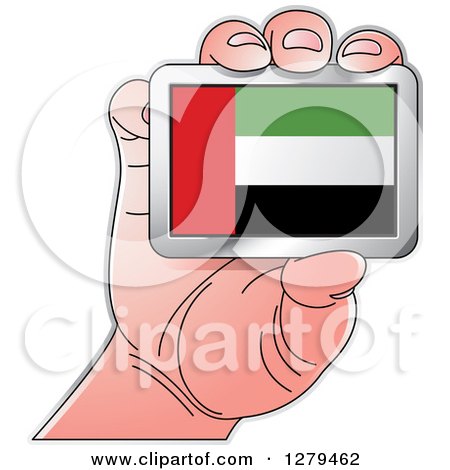 Clipart of a Caucasian Hand Holding a UAE Flag - Royalty Free Vector Illustration by Lal Perera