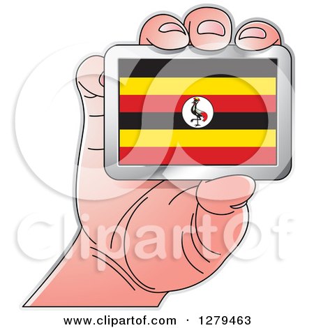 Clipart of a Caucasian Hand Holding a Uganda Flag - Royalty Free Vector Illustration by Lal Perera