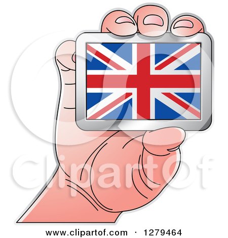 Clipart of a Caucasian Hand Holding a UK Flag - Royalty Free Vector Illustration by Lal Perera