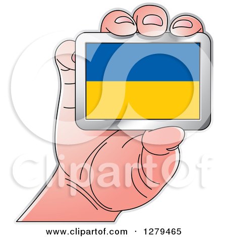 Clipart of a Caucasian Hand Holding a Ukraine Flag - Royalty Free Vector Illustration by Lal Perera