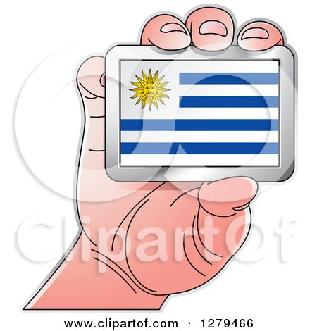 Clipart of a Caucasian Hand Holding a Uruguay Flag - Royalty Free Vector Illustration by Lal Perera