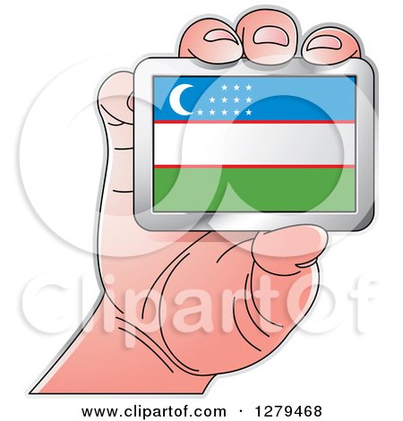 Clipart of a Caucasian Hand Holding a Uzbekistan Flag - Royalty Free Vector Illustration by Lal Perera