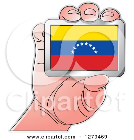 Clipart of a Caucasian Hand Holding a Venezuela Flag - Royalty Free Vector Illustration by Lal Perera