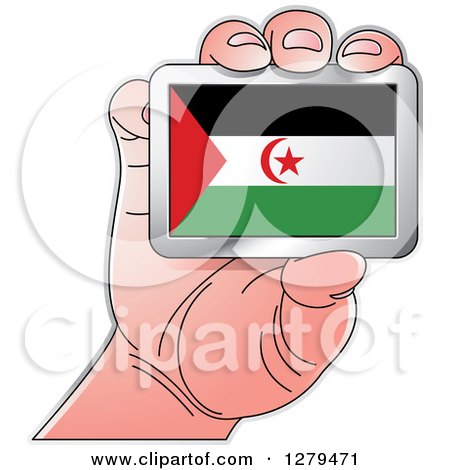 Clipart of a Caucasian Hand Holding a Western Sahara Flag - Royalty Free Vector Illustration by Lal Perera