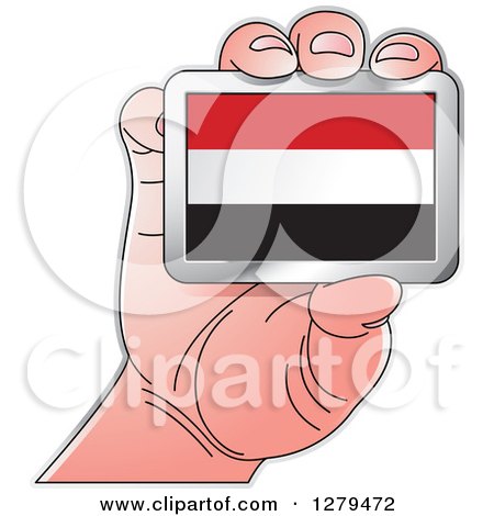 Clipart of a Caucasian Hand Holding a Yemen Flag - Royalty Free Vector Illustration by Lal Perera
