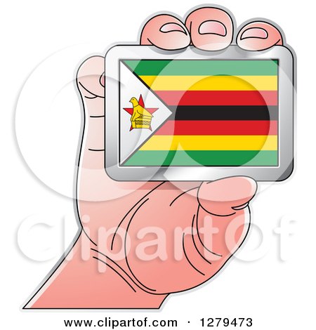 Clipart of a Caucasian Hand Holding a Zimbabwe Flag - Royalty Free Vector Illustration by Lal Perera
