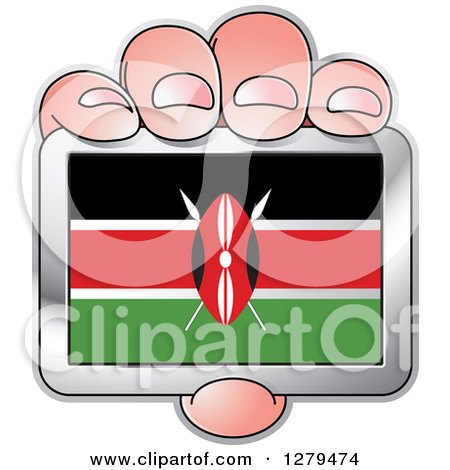 Clipart of a Caucasian Hand Holding a Kenya Flag - Royalty Free Vector Illustration by Lal Perera