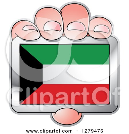 Clipart of a Caucasian Hand Holding a Kuwaiti Flag - Royalty Free Vector Illustration by Lal Perera