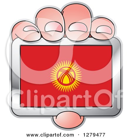 Clipart of a Caucasian Hand Holding a Kyrgyzstan Flag - Royalty Free Vector Illustration by Lal Perera