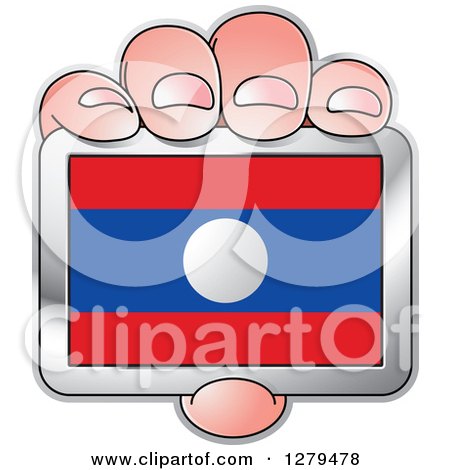 Clipart of a Caucasian Hand Holding a Laos Flag - Royalty Free Vector Illustration by Lal Perera