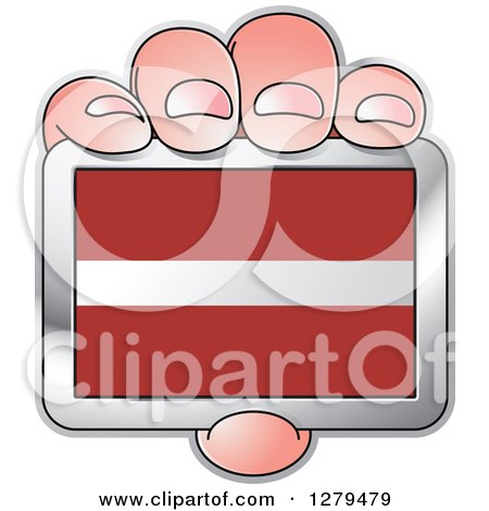 Clipart of a Caucasian Hand Holding a Latvia Flag - Royalty Free Vector Illustration by Lal Perera