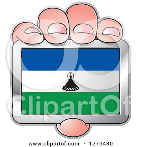 Clipart of a Caucasian Hand Holding a Lesotho Flag - Royalty Free Vector Illustration by Lal Perera