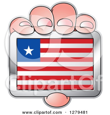 Clipart of a Caucasian Hand Holding a Liberian Flag - Royalty Free Vector Illustration by Lal Perera