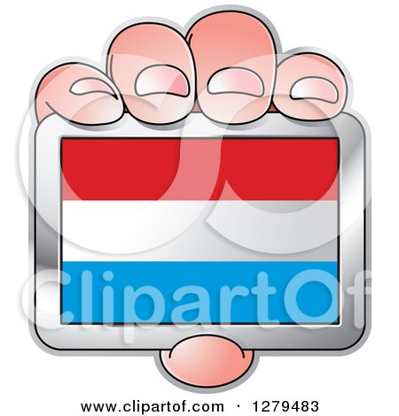 Clipart of a Caucasian Hand Holding a Luxemburg Flag - Royalty Free Vector Illustration by Lal Perera