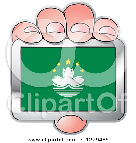 Clipart of a Caucasian Hand Holding a Macau Flag - Royalty Free Vector Illustration by Lal Perera